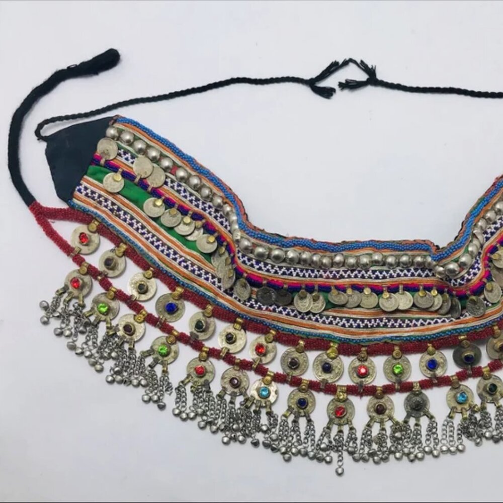 Vintage Kuchi Belly Dance Belt: Afghan Coins & Glass Stones - Picture 3 of 12